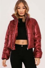 IN THE STYLE NAILAH BURGUNDY CROPPED PADDED PUFFER COAT ~ red puffa jackets