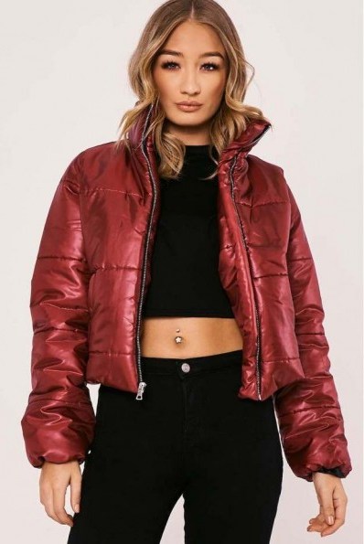 IN THE STYLE NAILAH BURGUNDY CROPPED PADDED PUFFER COAT ~ red puffa jackets - flipped