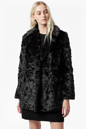 French Connection NARIKO FAUX FUR DOUBLE BREASTED COAT | glamorous black winter coats - flipped