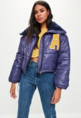 missguided navy super cropped padded jacket
