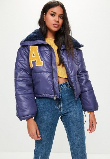 missguided navy super cropped padded jacket - flipped