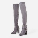 EGO Nexus Studded Detail Long Boot In Grey Faux Suede ~ over the knee boots