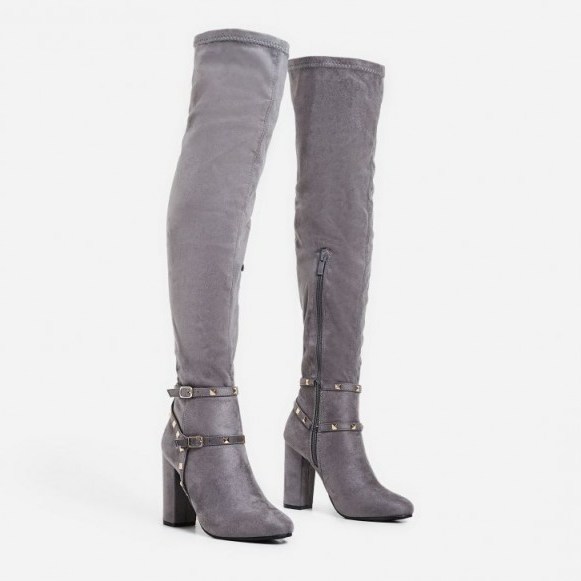 EGO Nexus Studded Detail Long Boot In Grey Faux Suede ~ over the knee boots - flipped