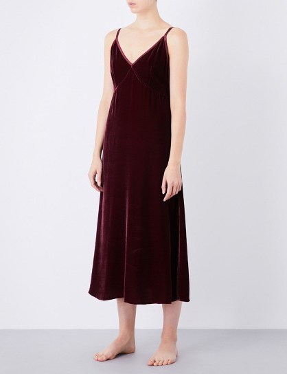 NK IMODE V-neck velvet lounge dress ~ wine-red slip dresses - flipped