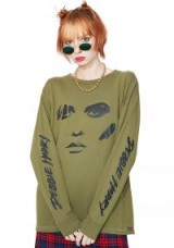 Obey VISAGE SALVAGE LONG SLEEVE TEE | army green t-shirts | Debbie Harry printed t-shirt