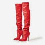 EGO Olivia Over The Knee Long Boot In Red Faux Leather ~ stiletto heeled slouch boots