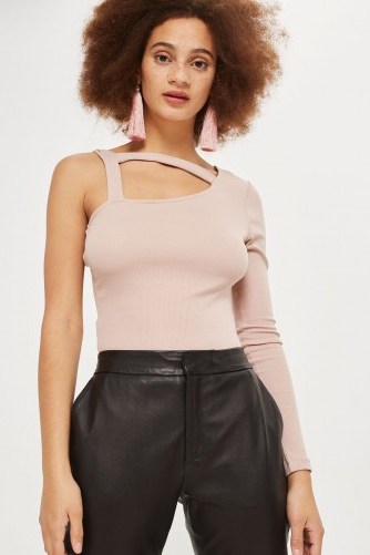 Topshop One Sleeve Body | blush-pink cut out bodysuits - flipped