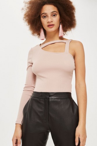 Topshop One Sleeve Body | blush-pink cut out bodysuits