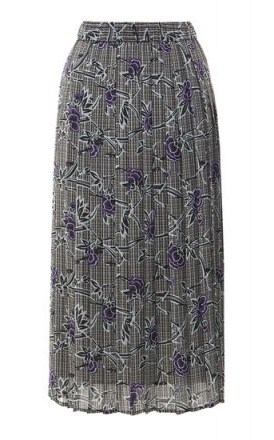 WAREHOUSE ORIENTAL ROSE PLEATED SKIRT ~ grey floral midi skirts - flipped