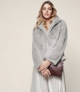 REISS ORSA FAUX FUR COAT SOFT GREY MELANGE ~ luxe style coats