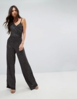 Outrageous Fortune One Shoulder Wide Leg Jumpsuit In Glitter Jersey | glittering jumpsuits