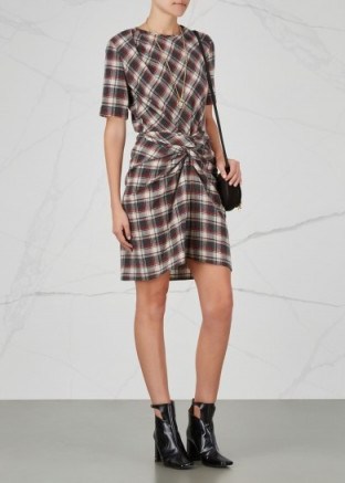 ISABEL MARANT ÉTOILE Pachecked wool blend dress / front tie check print dresses - flipped