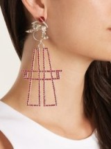 ART SCHOOL Pair Antenna crystal-drop silver earrings / oversized statement jewellery