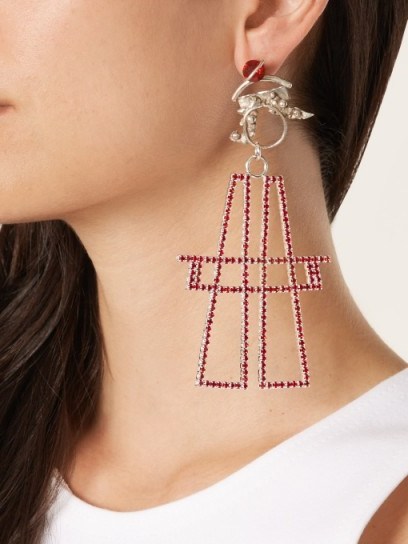 ART SCHOOL Pair Antenna crystal-drop silver earrings / oversized statement jewellery - flipped
