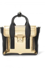 3.1 PHILLIP LIM Pashli Mini paneled metallic leather satchel | gold and black trim bags | top handle handbag