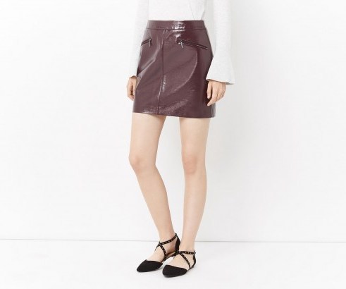 OASIS PATENT FAUX LEATHER MINI / burgundy skirt / dark red high shine skirts - flipped