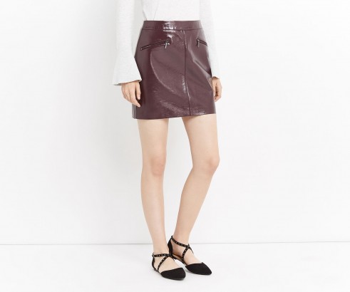 OASIS PATENT FAUX LEATHER MINI / burgundy skirt / dark red high shine skirts