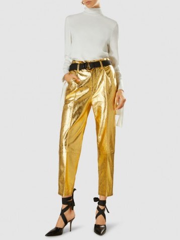 PETAR PETROV‎ Haig Metallic Leather Cropped Trousers ~ gold crop leg pants - flipped