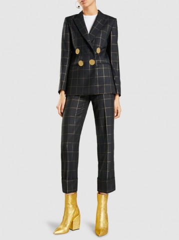 PETAR PETROV‎ Jane Double-Breasted Wool Blazer / check print blazers / checked suit jackets