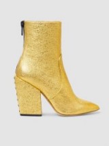 ‎PETAR PETROV‎ Solar Metallic Cracked-Leather Ankle Boots ~ gold block heel boots