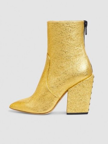 ‎PETAR PETROV‎ Solar Metallic Cracked-Leather Ankle Boots ~ gold block heel boots - flipped