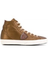 PHILIPPE MODEL lace-up hi-top sneakers | brown/golden lustre leather trainers | sports luxe