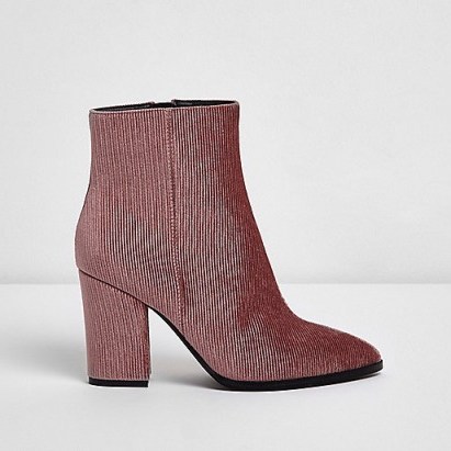 River Island Pink corduroy block heel pointed ankle boots - flipped
