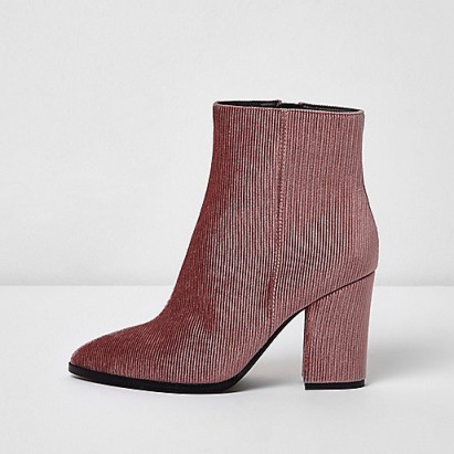 River Island Pink corduroy block heel pointed ankle boots