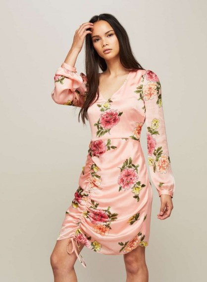 Miss Selfridge Pink Floral Print Ruched Shift Dress - flipped