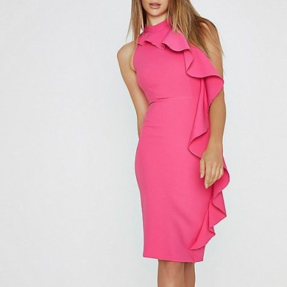 River Island Pink frill side sleeveless bodycon dress ~ ruffled party dresses ~ going out fashion - flipped