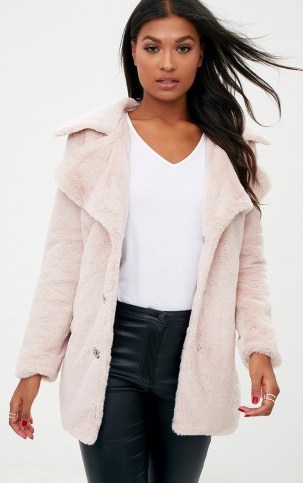 PRETTY LITTLE THING PINK MID LENGTH FAUX FUR COAT – luxe style – winter coats - flipped