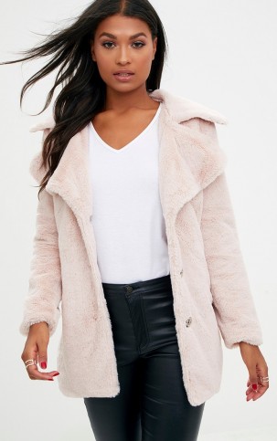 PRETTY LITTLE THING PINK MID LENGTH FAUX FUR COAT – luxe style – winter coats