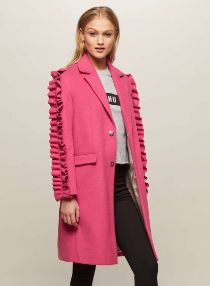 Miss Selfridge Pink Ruffle Sleeve Coat | on-trend winter coats | 2017 autumn/winter outerwear - flipped
