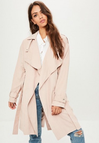 Missguided pink waterfall trench coat ~ belted wrap coats ~ macs - flipped