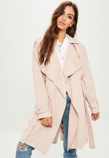 Missguided pink waterfall trench coat ~ belted wrap coats ~ macs