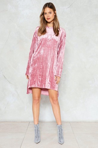 Nasty Gal Pleat and Greet Velvet Dress ~ rose-pink shift dresses ~ affordable luxe