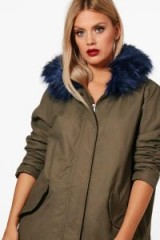 boohoo Plus Amy Bright Contrast Fur Parka | plus size hooded winter jackets