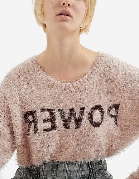 STRADIVARIUS Plush sweater with slogan | fluffy sweaters - flipped