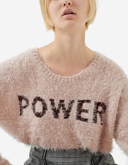 STRADIVARIUS Plush sweater with slogan | fluffy sweaters