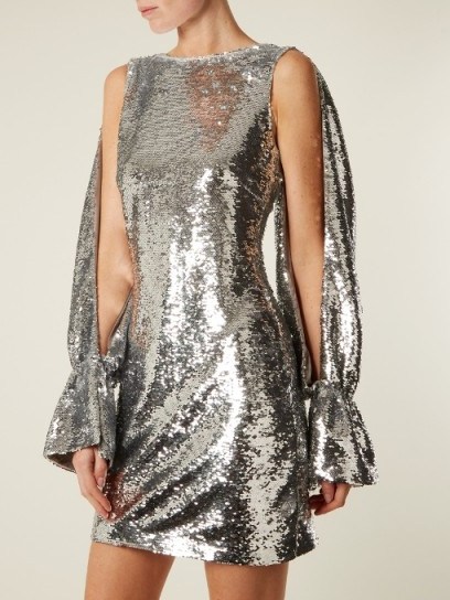 OSMAN Poppy split-sleeved sequin dress ~ metallic silver party dresses - flipped
