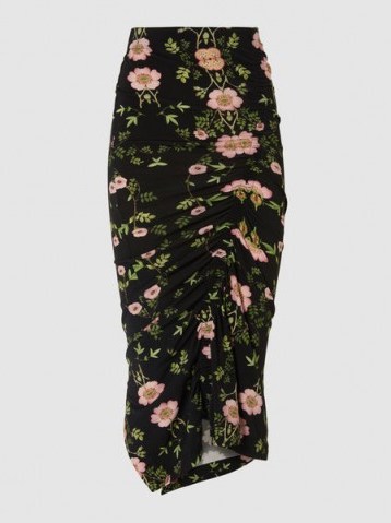 PREEN BY THORNTON BREGAZZI‎ Ruby Printed Stretch Crepe Midi Skirt ~ ruched floral print skirts - flipped