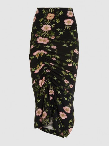 PREEN BY THORNTON BREGAZZI‎ Ruby Printed Stretch Crepe Midi Skirt ~ ruched floral print skirts