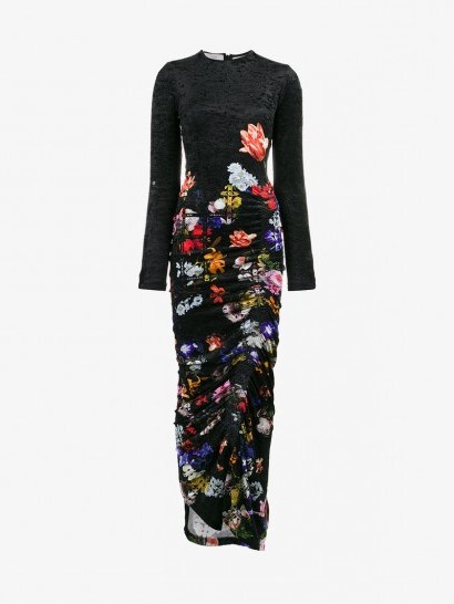 Preen By Thornton Bregazzi Velvet Ruched Floral Maxi Dress ~ flower print dresses - flipped