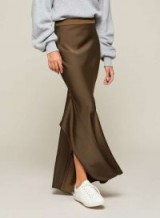 Miss Selfridge PREMIUM Olive Green Maxi Skirt | long silky skirts