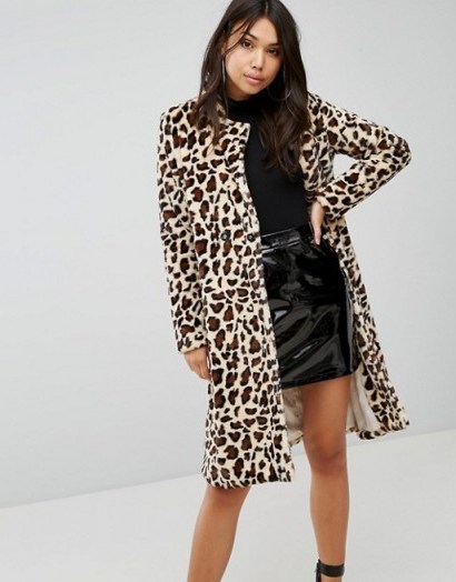 PrettyLittleThing Leopard Print Faux Fur Coat / pretty little thing animal print coats - flipped