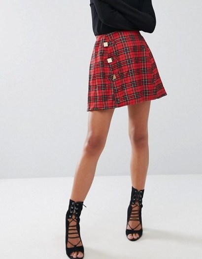 PrettyLittleThing Tartan Wrap Mini Skirt / red check skirts / pretty little thing fashion - flipped