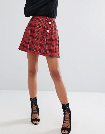 PrettyLittleThing Tartan Wrap Mini Skirt / red check skirts / pretty little thing fashion
