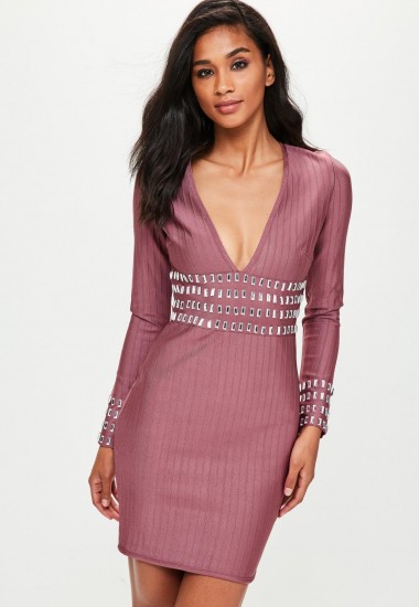 missguided purple bandage plunge mini dress – luxe style plunging party dresses