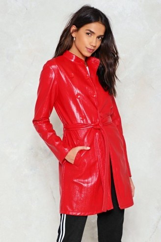 Nasty Gal Rain On Your Parade Vinyl Jacket – red rainwear - flipped