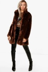 boohoo Rebecca Collared Faux Fur Coat – chocolate brown winter coats
